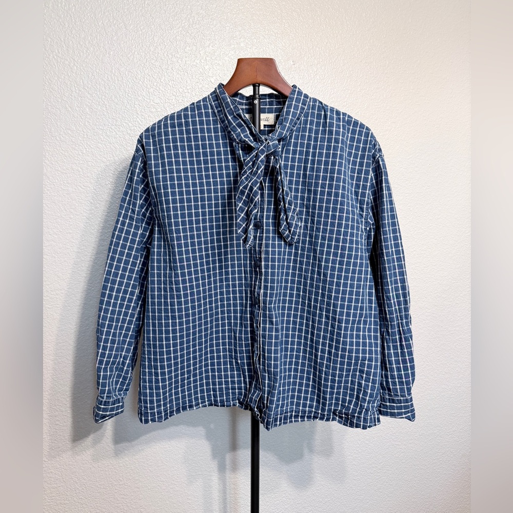 Madewell Denim Tie-Neck Westlake 100% Cotton Shirt in Blue Plaid - Women’s M